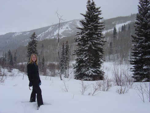 Looking over at the ski slopes--notice I'm not wearing a jacket!