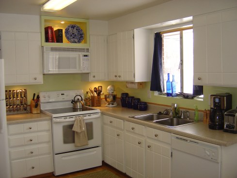 AFTER (with only one coat of green paint! The green matches the one odd-colored wall in our living room)